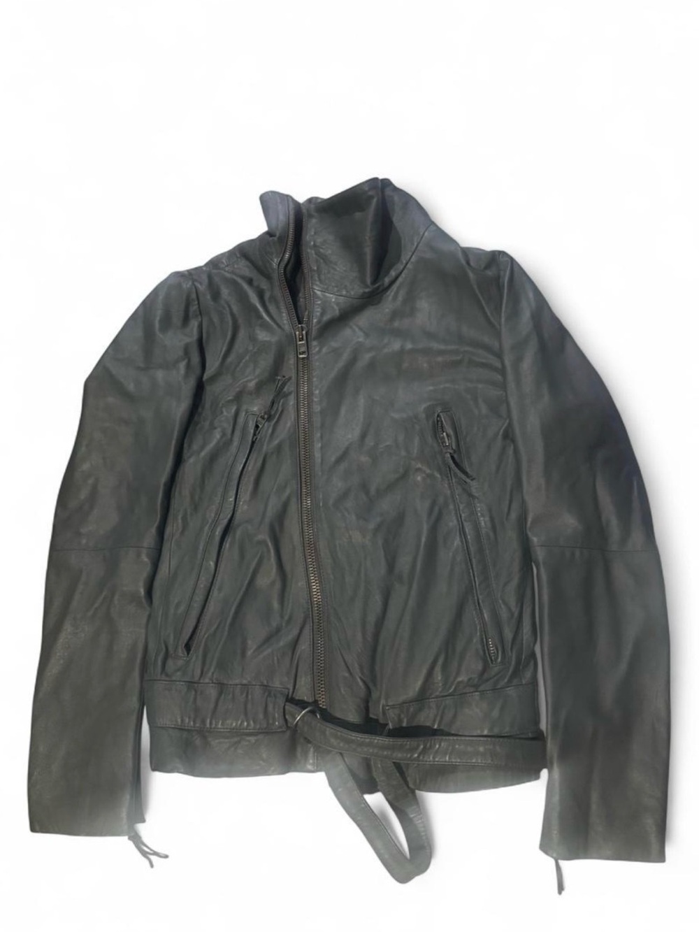 Bolongero Trevor gray Leather Asymmetrical Zip Bomber